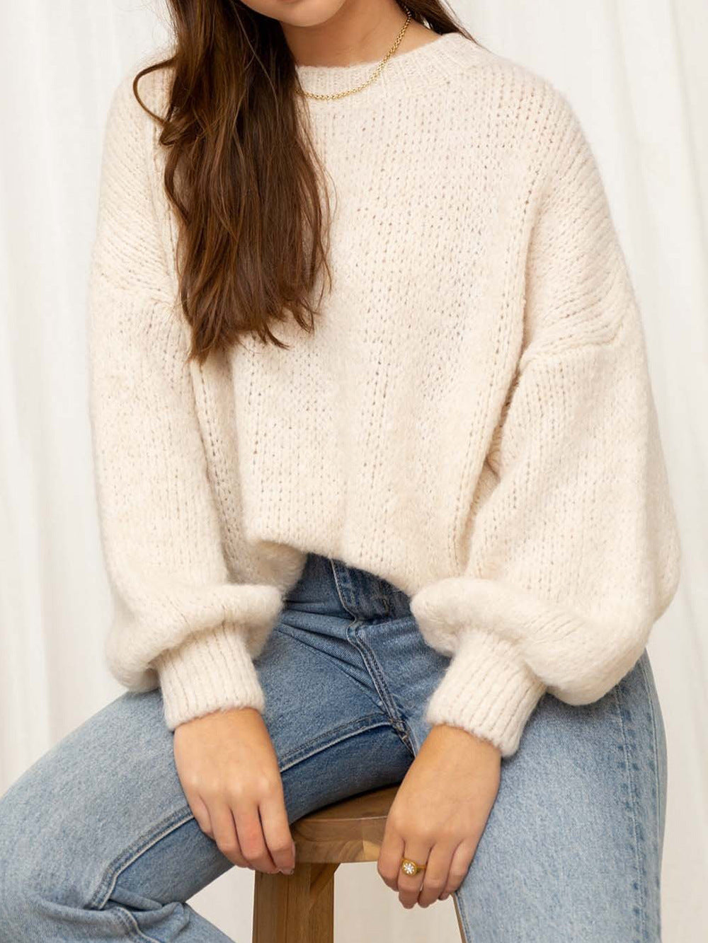 Damen gemütlicher Oversize-Pullover mit voluminösen Ärmeln und weichtexturiertem Strick Drune
