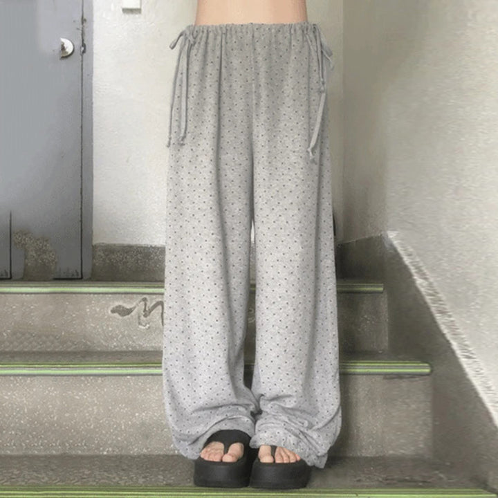 Damen lockere Schlafhose mit flexiblem Bund und dekorativen Bändern Drune