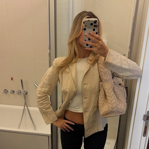 Damen Leichter strukturierter Leinenblazer mit Relaxed‑Fit, Ein-Knopf‑Verschluss & aufgesetzten Taschen Drune