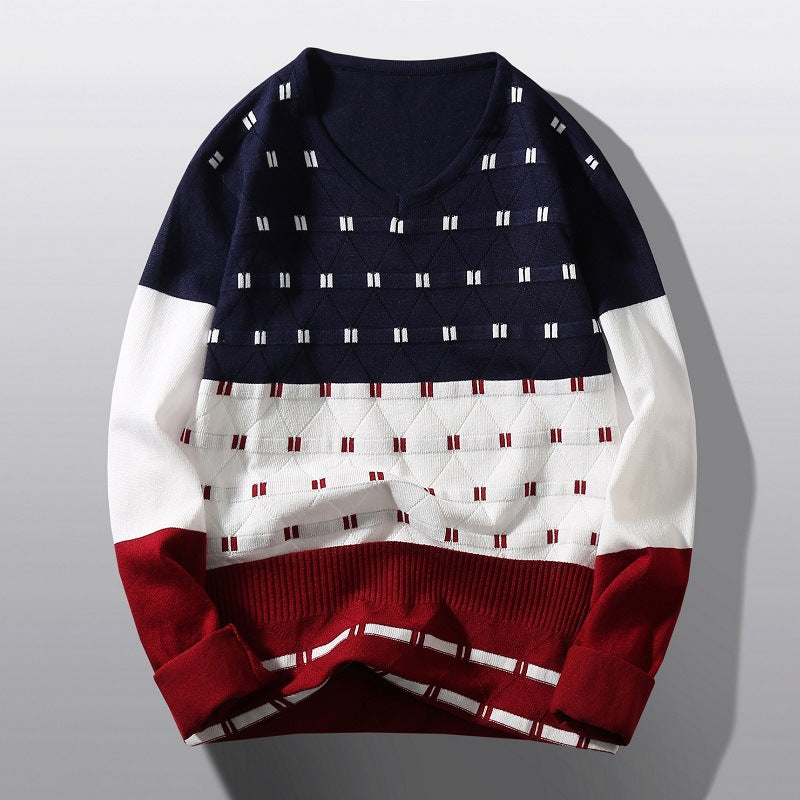 Damen modischer V-Ausschnitt Pullover mit grafischem Strukturmuster Drune