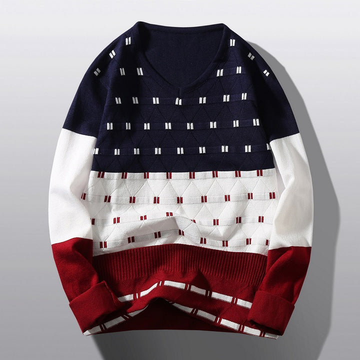 Damen modischer V-Ausschnitt Pullover mit grafischem Strukturmuster Drune