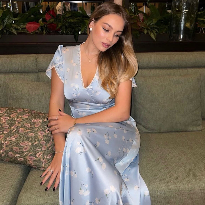 Damen Abendkleid mit elegantem V-Ausschnitt und fließendem Schnitt Drune