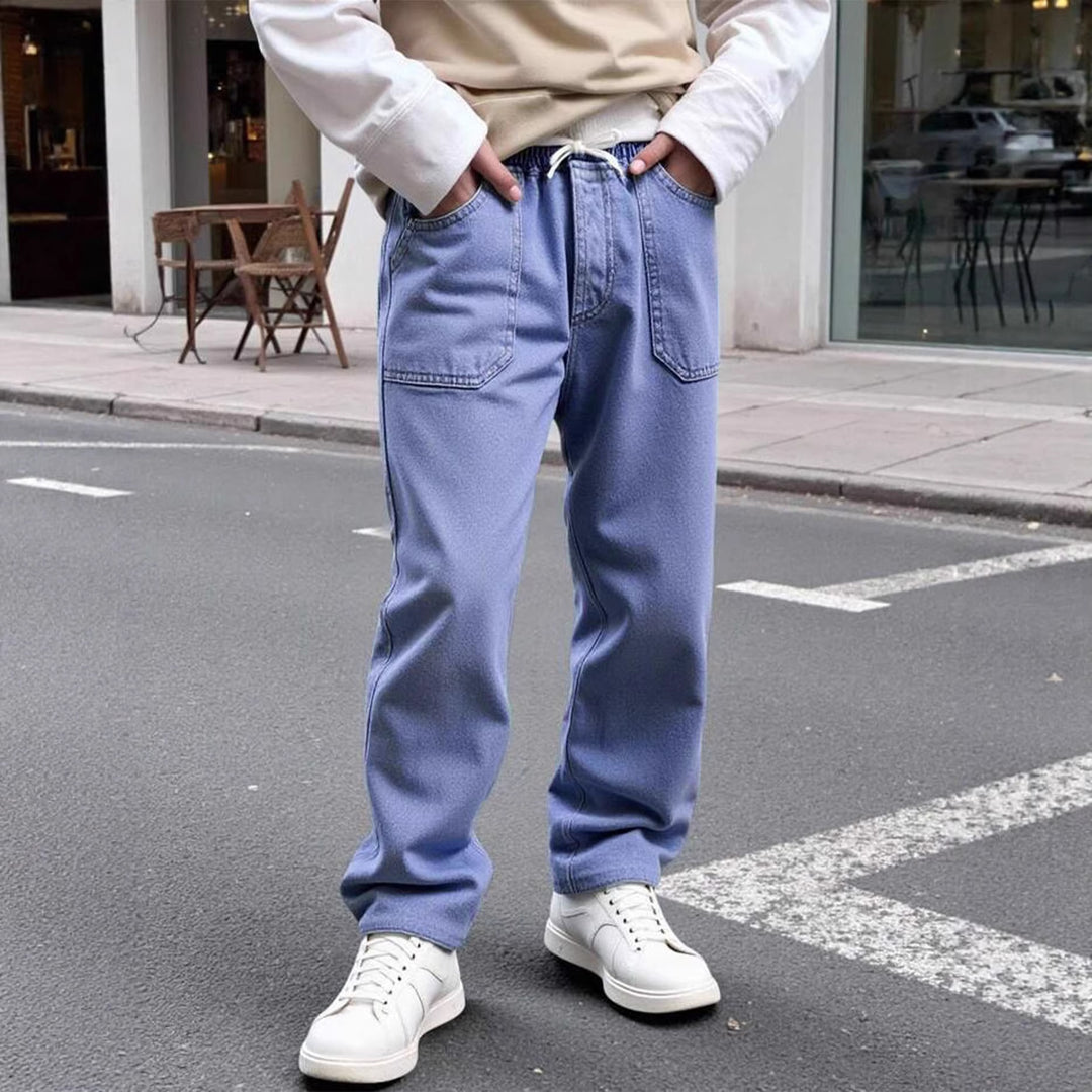 Herren bequeme Denim-Hose mit elastischem Bund und tiefen Taschen Drune