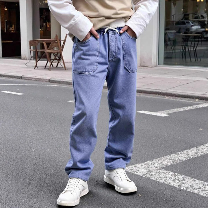 Herren bequeme Denim-Hose mit elastischem Bund und tiefen Taschen Drune