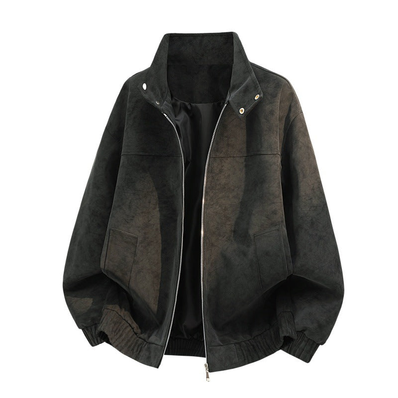 Herren Oversize Velours‑Optik Bomberjacke mit Stehkragen, Zwei‑Wege‑Reißverschluss & elastischem Saum Drune