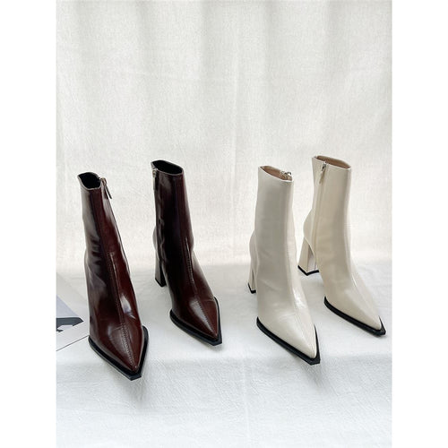 Damen Elegante spitz zulaufende Ankle‑Boots mit geometrischem Blockabsatz und schlankem Schaftschnitt Drune