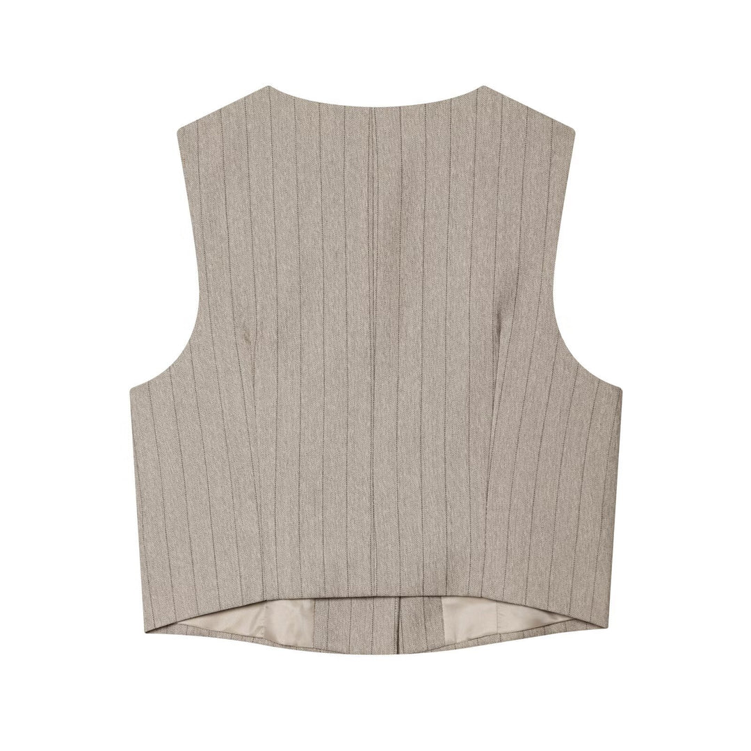 Damen elegante, weit geschnittene Hochbundhose mit geometrischem Streifenmuster Drune