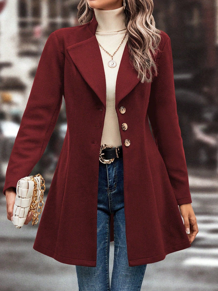 Damen eleganter Wintermantel mit asymmetrischem Schnitt und hohem Kragen Drune