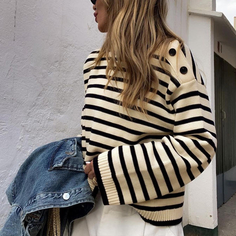Damen Lässiger Pullover mit Streifen Drune