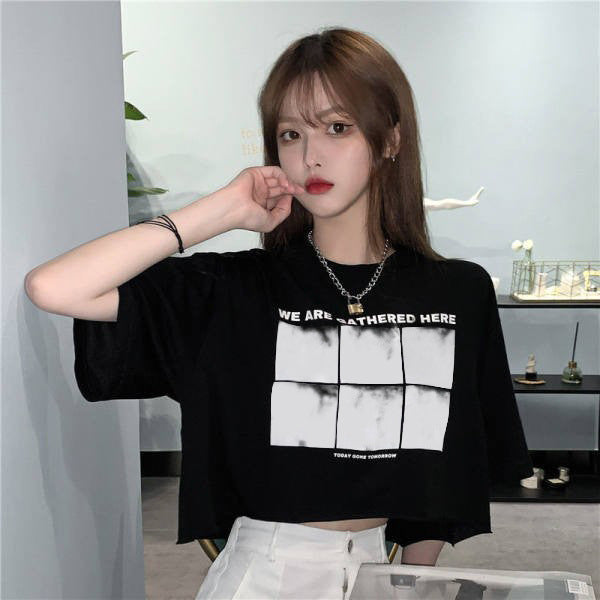 Damen Cropped-T-Shirt mit kreativem Grafikdruck und lässigem Schnitt