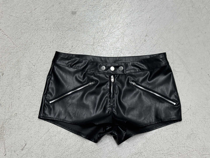 Damen Kunstleder-Shorts mit modischen Reißverschlüssen und figurbetontem Schnitt Drune