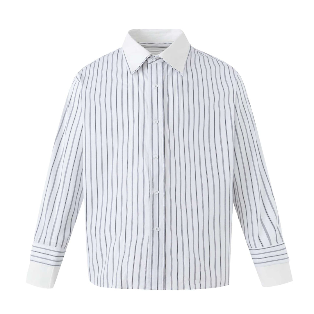 Damen Gestreiftes Oversize-Hemd mit kontrastreichem Kentkragen Drune