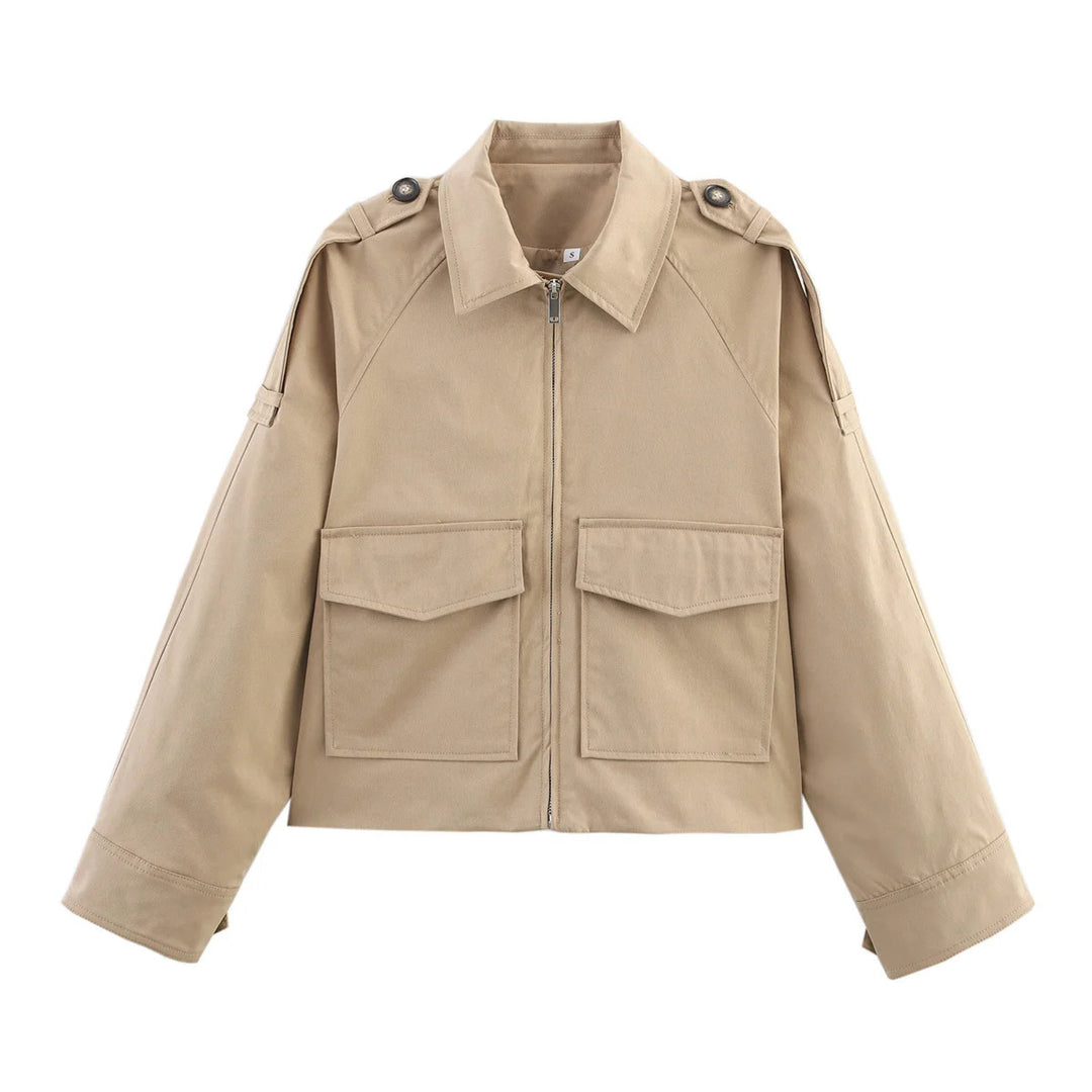 Damen nan kurze Utility-Blousonjacke mit aufgesetzten Klappentaschen und Epauletten Drune