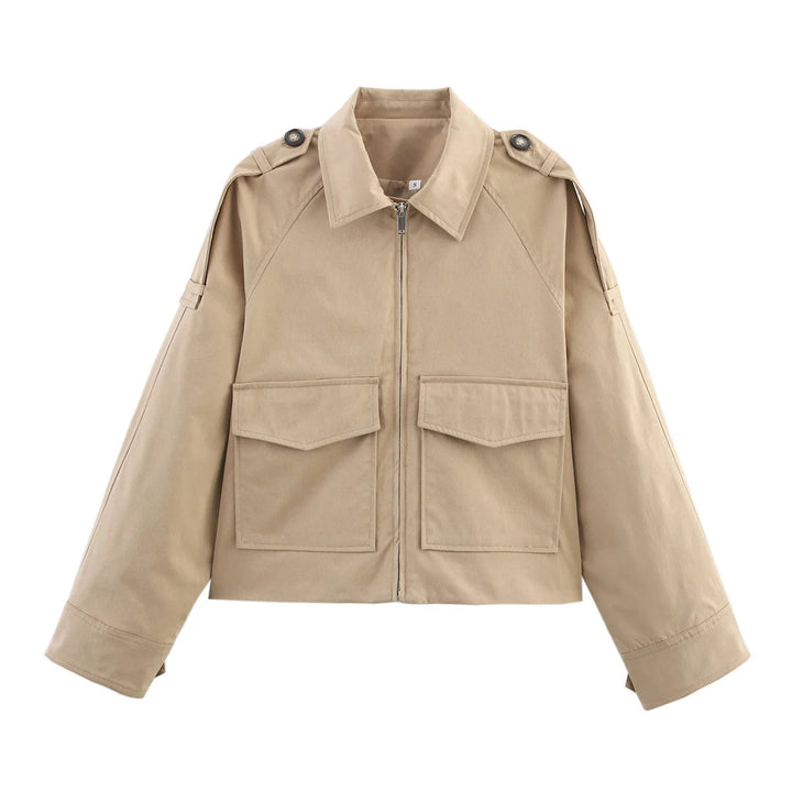 Damen nan kurze Utility-Blousonjacke mit aufgesetzten Klappentaschen und Epauletten Drune