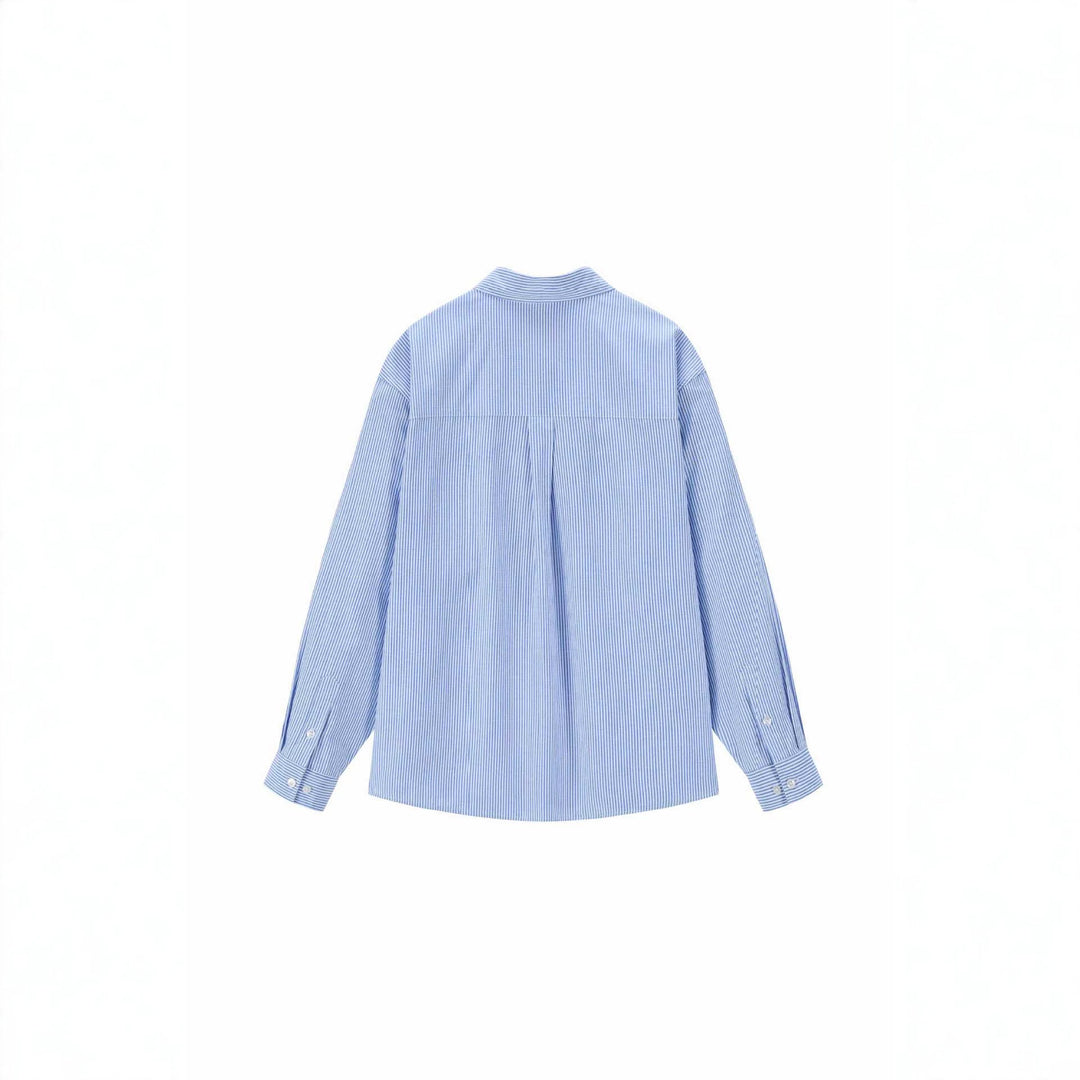 Damen Oversize-Hemdbluse mit feinem Nadelstreifen und gestickter Schleifen-Brusttasche Drune