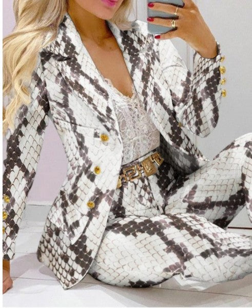 Damen Zweiteiliges Blazer-und-Hose-Set mit Schmetterlingsprint und glamourösem Glitzereffekt Drune