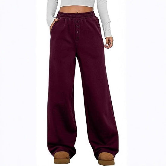 Damen Kuschelige Fleece-Sweatpants mit weitem Bein und hohem Elastikbund Drune