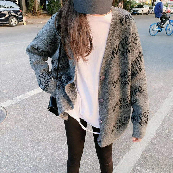 Damen kuscheliger Strickcardigan mit einzigartigem Logo-Design Drune