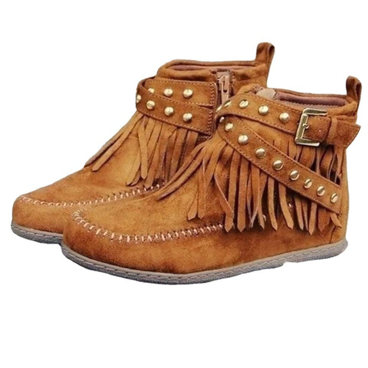 Damen nan Fransen-Ankleboots mit Zierösen, Seitenschlitz-Reißverschluss und Dekor-Schließe Drune