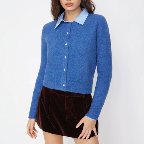Damen Eleganter Kurzpullover mit Hemdkragen Drune