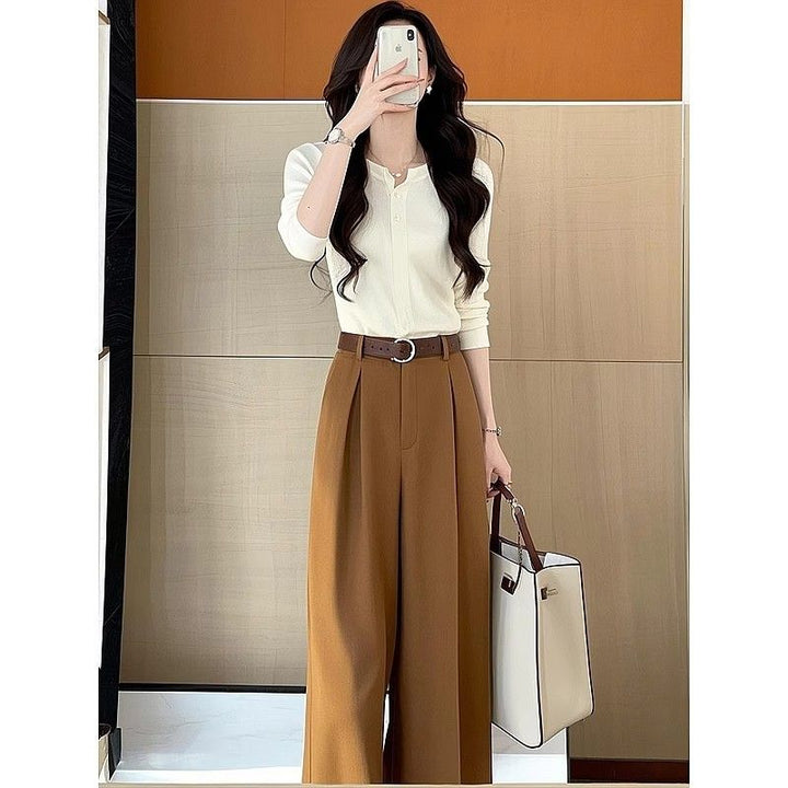 Damen weite High-Waist-Hose mit feinen Plissee-Details Drune