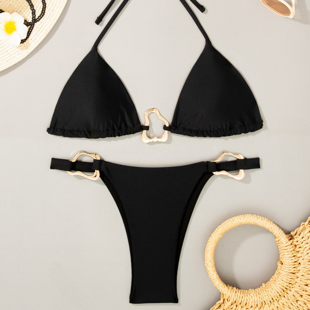 Damen Triangel-Bikini mit verstellbaren Trägern und dekorativen Schnallen Drune