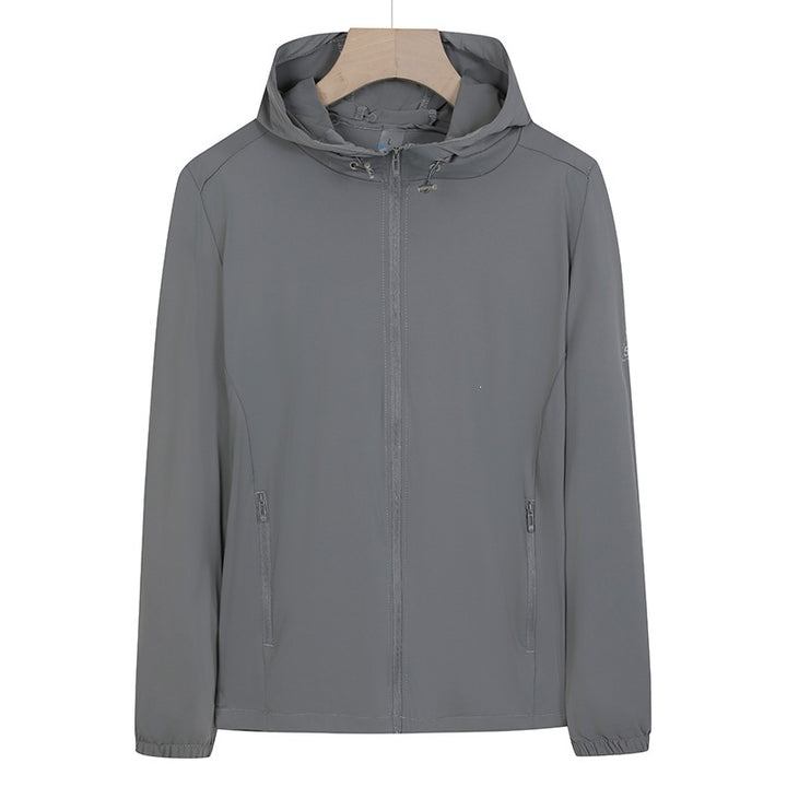 Unisex Leichte wind- und wasserabweisende Kapuzen‑Übergangsjacke mit durchgehendem Reißverschluss, Reißverschlusstaschen & elastischen Bündchen Drune
