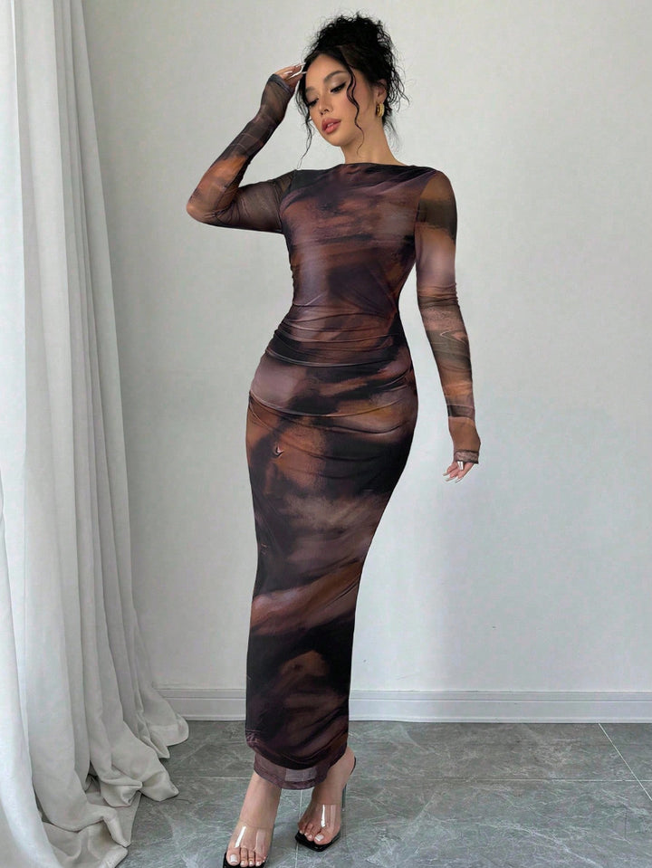 Damen Elegantes Wickelkleid mit Struktur Drune