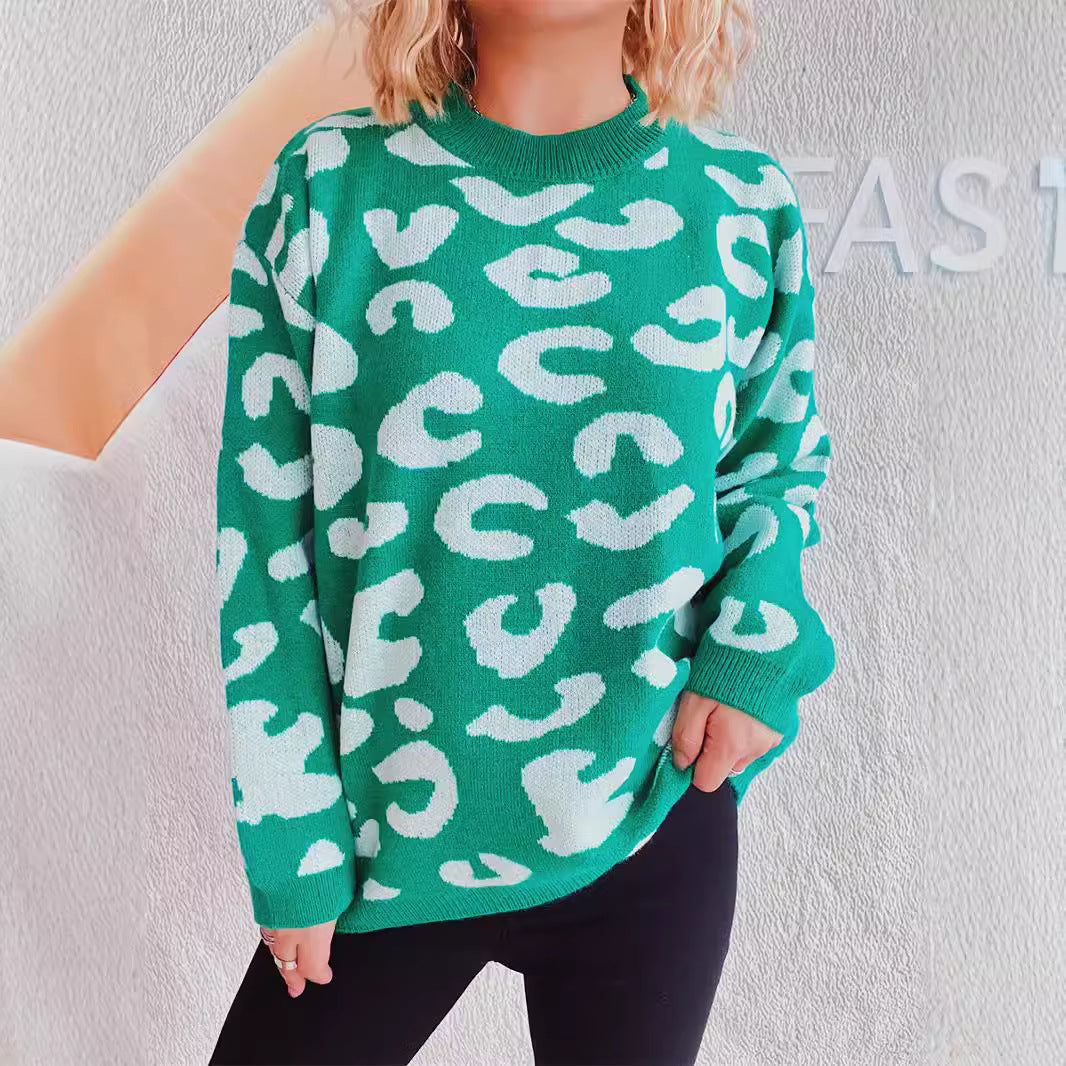 Damen gemütlicher Pullover im modernen Leopardenmuster Drune