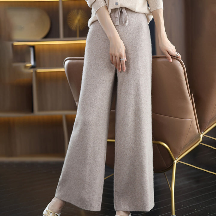 Damen High‑Waist Palazzo‑Strickhose mit Kordelzug und kaschmirähnlicher Weichheit Drune