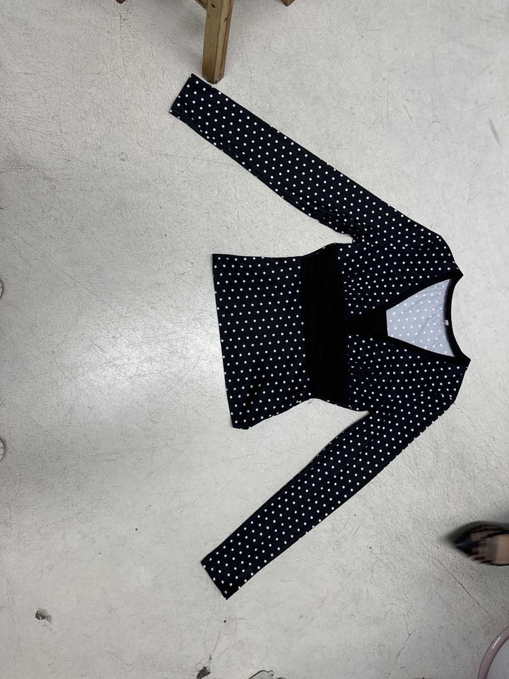 Damen nan taillierte Wickelbluse mit Polka‑Dot Muster, tiefem V‑Ausschnitt und breitem Taillenband Drune