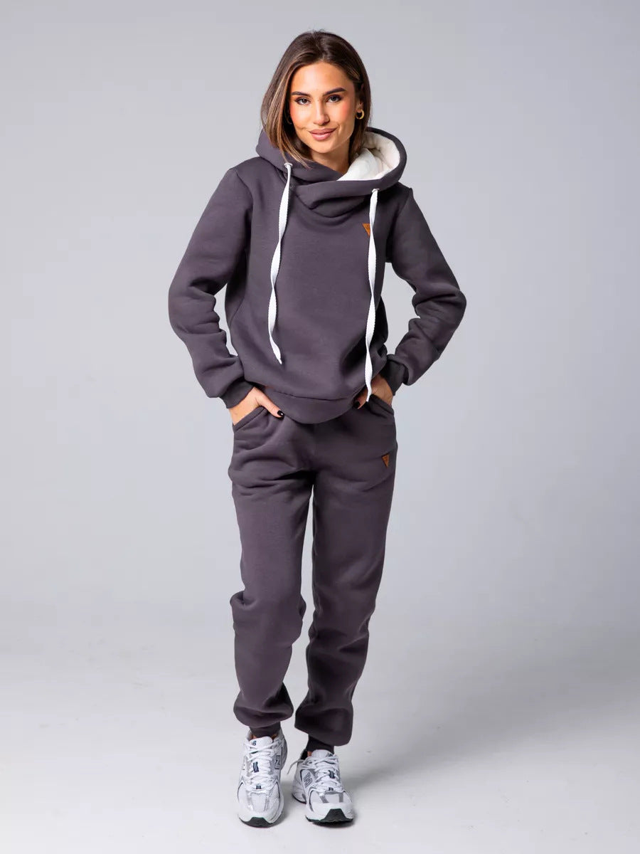 Damen Loungewear-Set mit Schalkragen-Hoodie und taillierter Jogginghose Drune