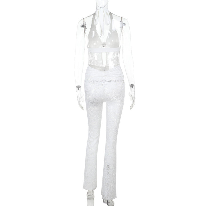 Damen Jumpsuit mit elegantem Spitzendetail und tiefem V-Ausschnitt Drune