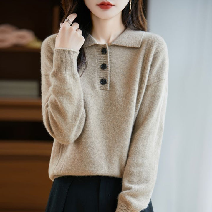 Damen Koshiba-Style Pullover mit eleganter Knopfleiste Drune