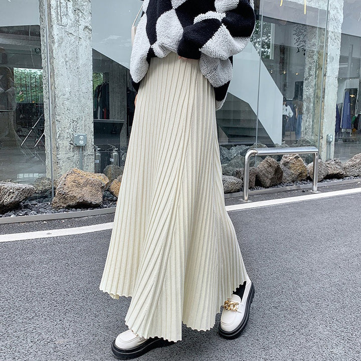 Damen Plissee Maxi-Rock mit eleganter Rippenstruktur Drune
