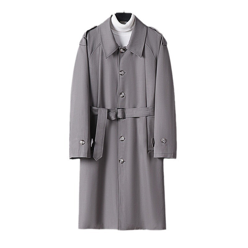 Herren Schlichter Twill-Trenchcoat mit verstellbarem Taillengürtel und Schulterpatten Drune