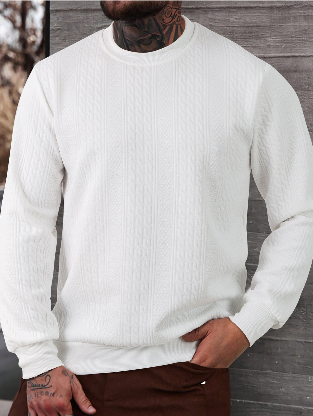 Herren texturiertes Rundhals-Sweatshirt mit feiner Waffelstruktur und gerippten Bündchen Drune
