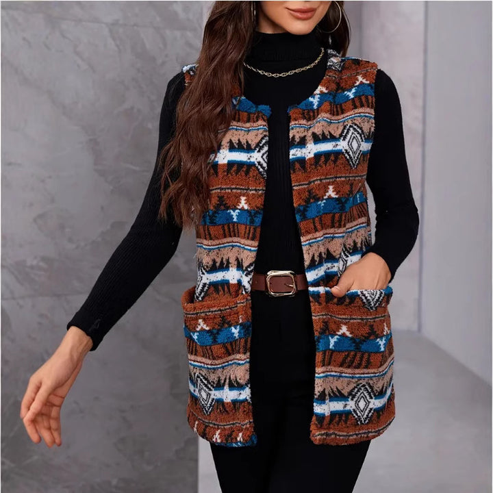 Damen Weste im Ethno-Look mit Taschen und weichem Material Drune