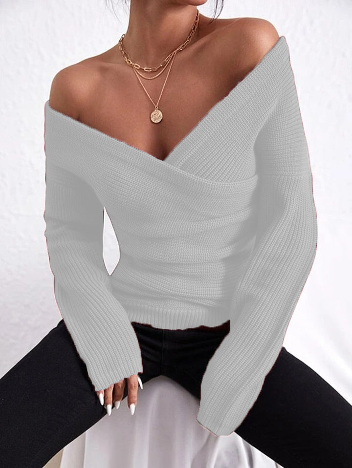 Damen Wickelpullover mit modernem V-Ausschnitt und lässigem Schnitt Drune