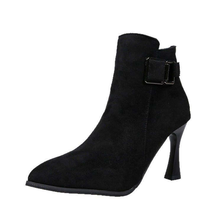 Damen Elegante Ankle Boots mit Hohem Absatz und Schnallen-Detail Drune