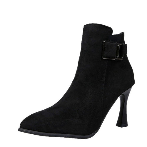 Damen Elegante Ankle Boots mit Hohem Absatz und Schnallen-Detail Drune