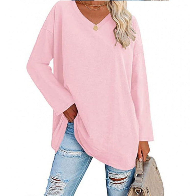 Damen Lässiges V-Ausschnitt Sweatshirt mit langen Ärmeln und asymmetrischem Saum Drune