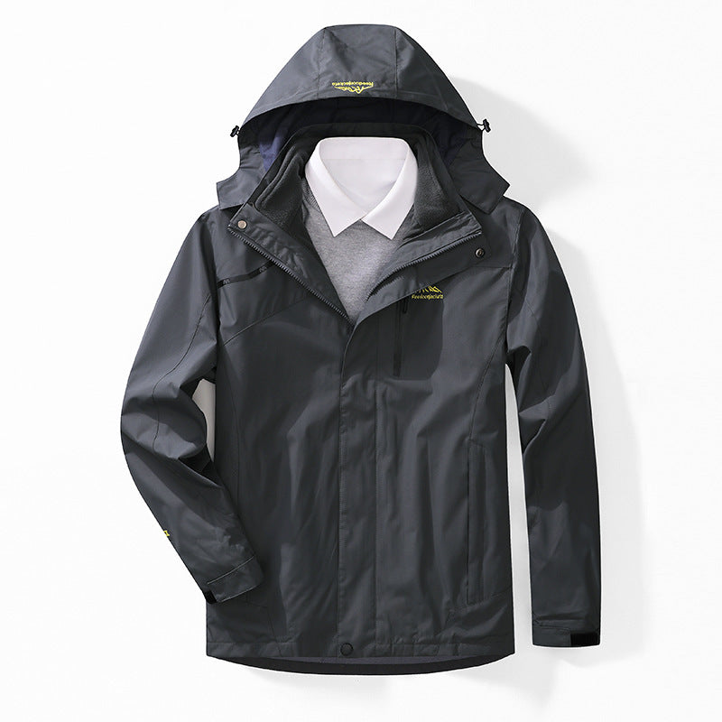 Herren zweilagige wasserdichte Outdoorjacke mit Fleecekragen und Kapuze Drune
