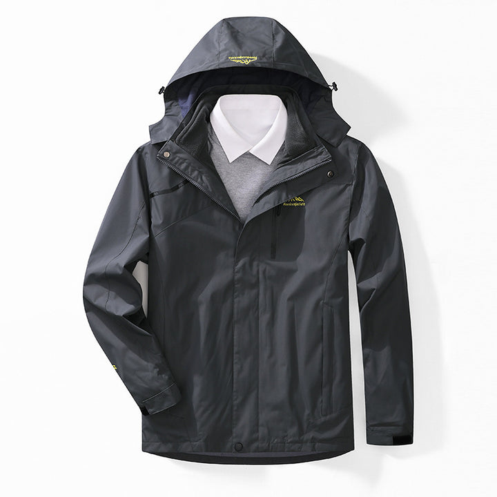 Herren zweilagige wasserdichte Outdoorjacke mit Fleecekragen und Kapuze Drune