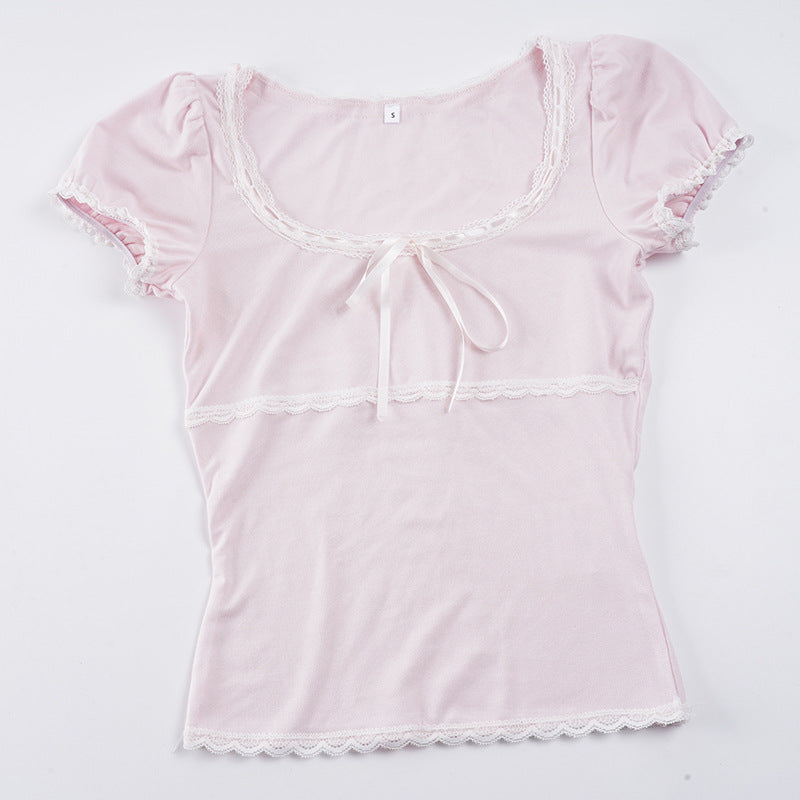 Damen Kurzarm Top mit Rüschendetails und verspieltem Kordelzug Drune