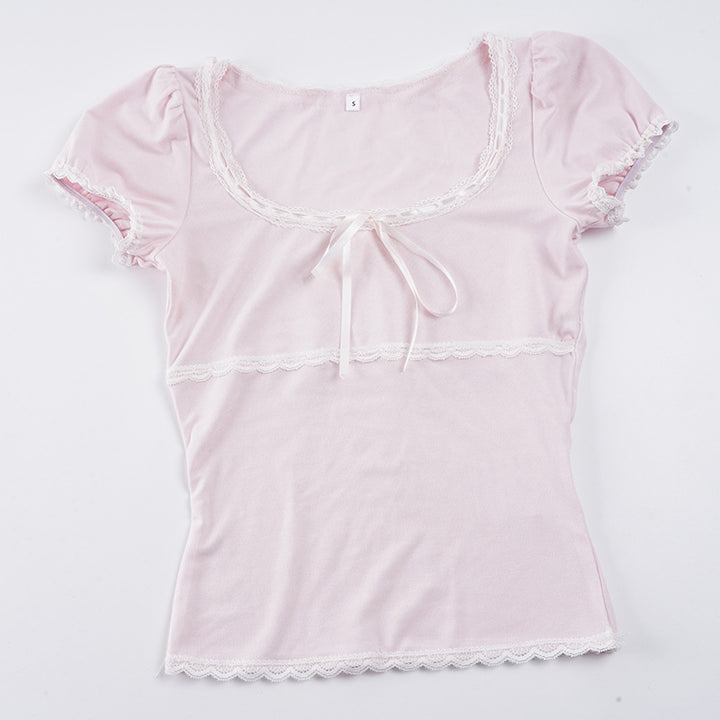 Damen Kurzarm Top mit Rüschendetails und verspieltem Kordelzug Drune