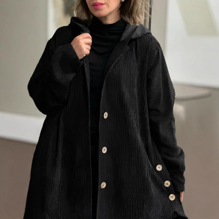 Damen Kuschelige Cordjacke mit Kapuze und Knopfverschluss Drune