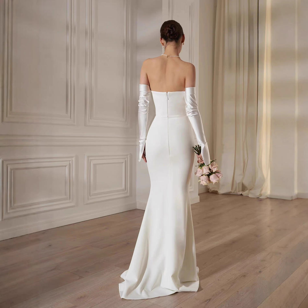 Damen Elegantes Meerjungfrau-Kleid mit schulterfreiem Design und langen Ärmeln Drune