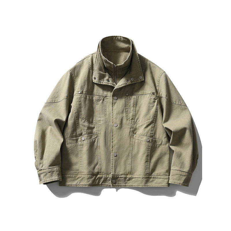Herren Oversize-Canvasjacke mit Stehkragen, Druckknopf-Front und verdecktem Reißverschlussinneneinsatz Drune