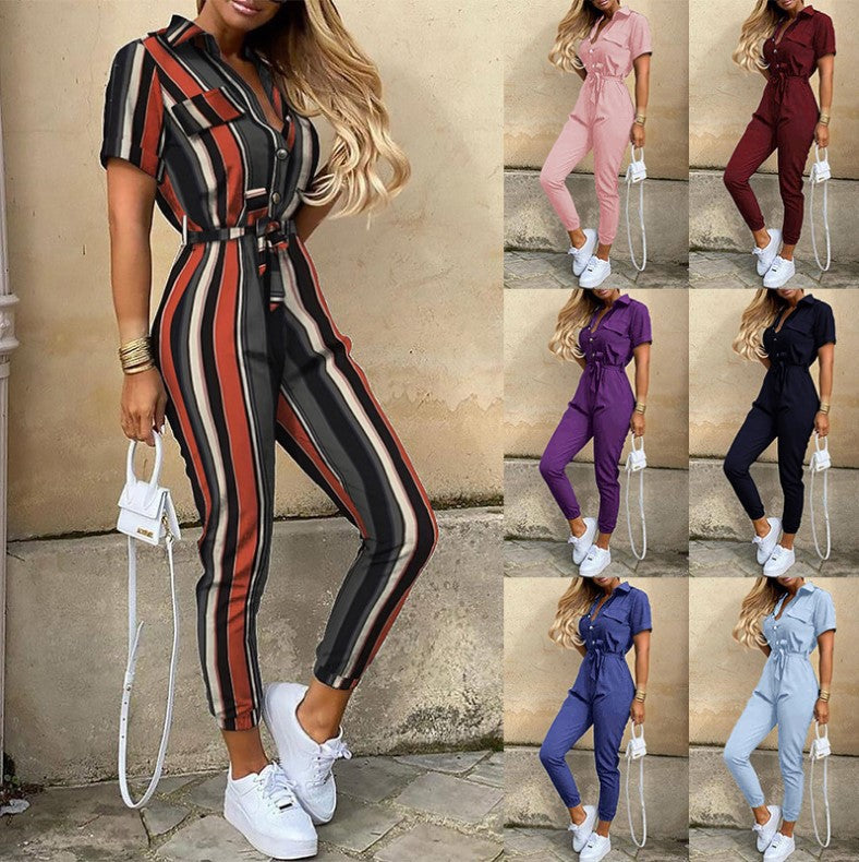 Damen Modischer Jumpsuit mit tailliertem Schnitt und praktischen Taschen Drune